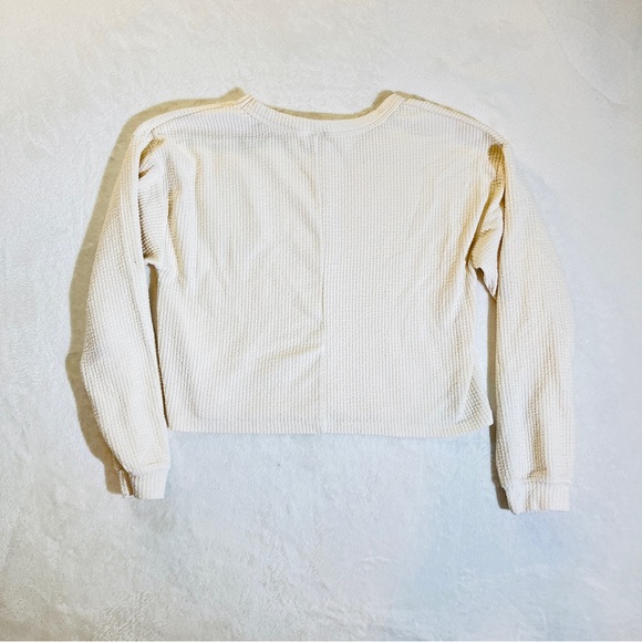 Varsity Letter A Cropped Waffle Knit Sweater Cream - Picture 2 of 4